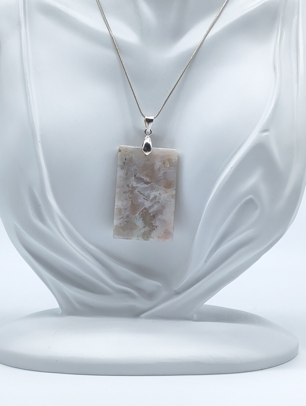Sterling Silver Cherry Blossom Agate Pendant Necklace